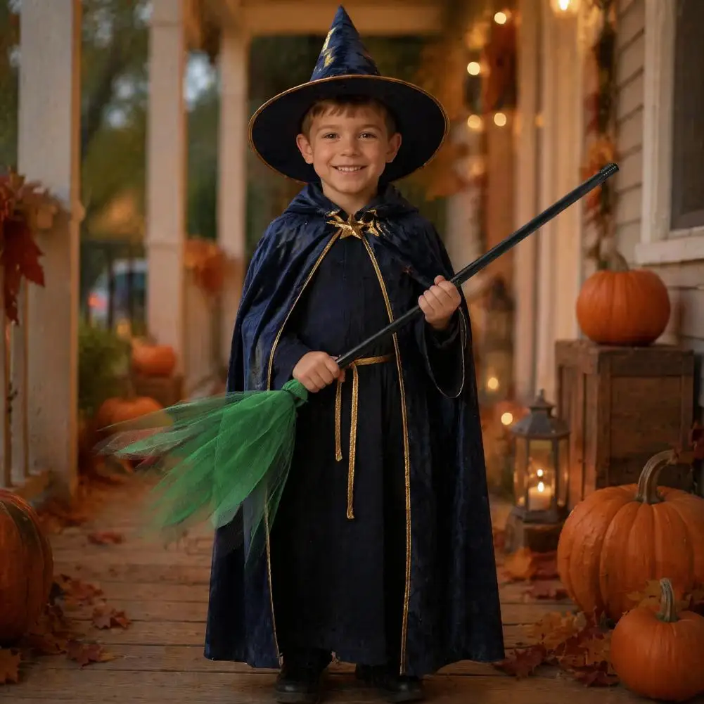 Halloween Witch Broom Prop Detachable Mesh Wizard Broomstick for Cosplay Party Stage Haunted House Decor