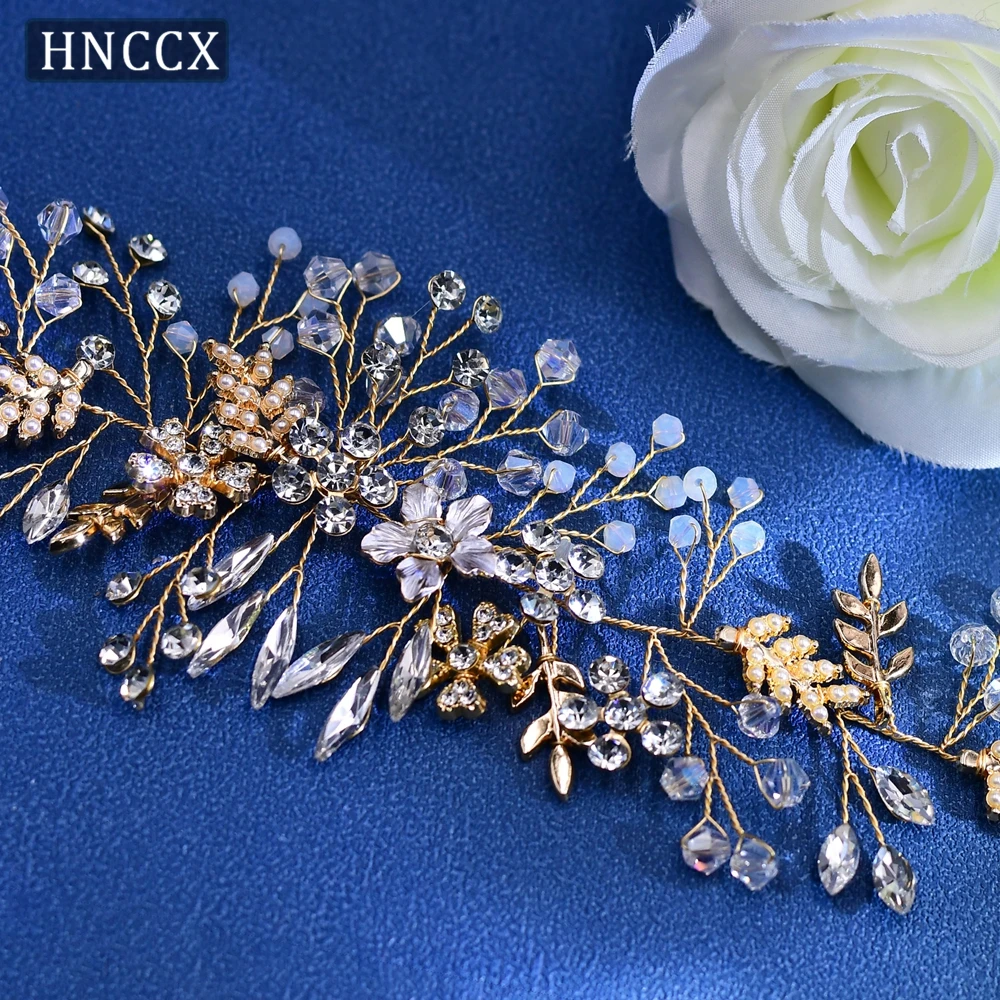 HNCCX Handmade Headbands for Brides Rhinestone Headwear Bridal Opal Diamond  Alloy Leaf Wedding Hair Ornaments for Women CP235