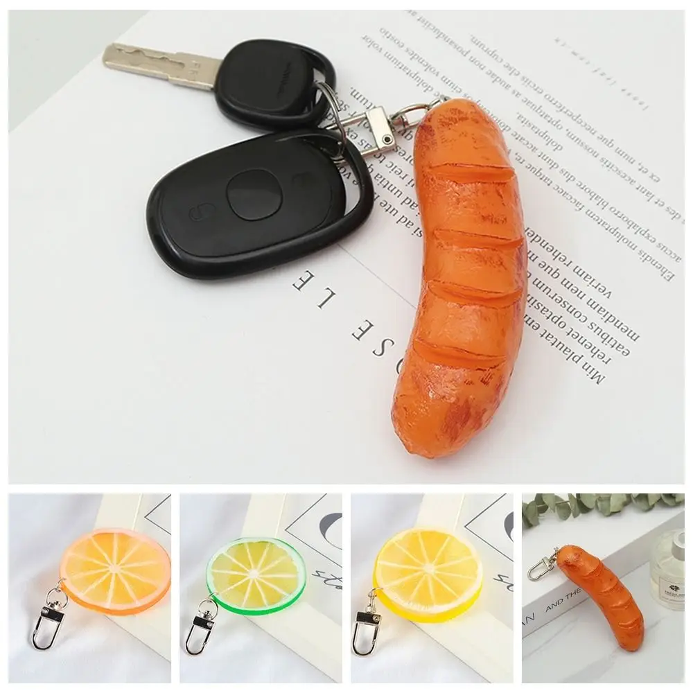 Food Lemon Slice Key Chain Orange Slice PVC Hot-dog Pendant Backpack Charms Korean Style Simulation Food Key Ring Children