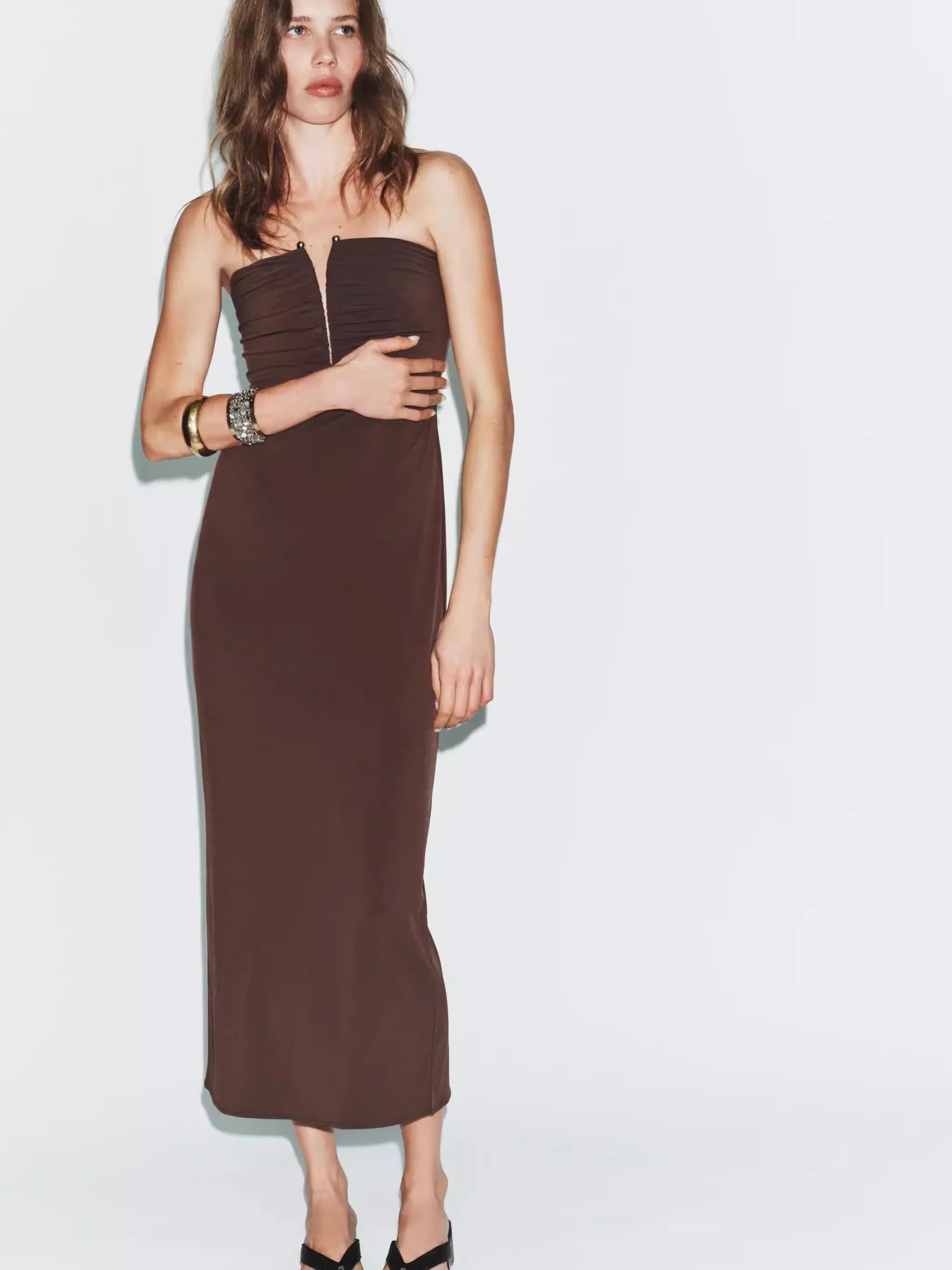 

New Summer Women's Dress Drapey Fabric Midi Strapless Gown Elegant Style 20-50 Years Old Women Suitable 2026 Summer Collection