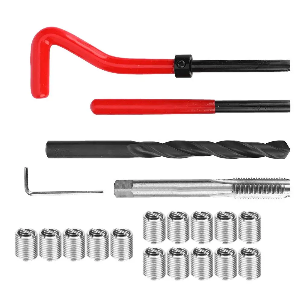 Kit de reparo de rosca de aço inoxidável com brocas e inserções torcidas para M6 M8 M9 M10 M12 M14 M18 - Conjunto completo