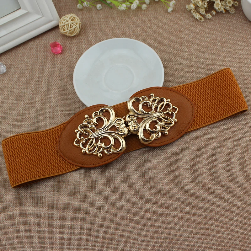 الموضة منحوتة زهرة مشبك Cummerbunds حزام مطاط المرأة تنوعا واسعة الخصر ختم لفستان العصرية تزيين تنورة حزام