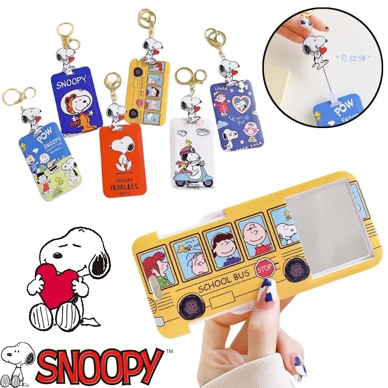 Snoopy Cartoon Card Holder Keychain Anime Fashion Stretchable Embedded Card Sleeve Pendant Cute Adult Bus Card Birthday Gift