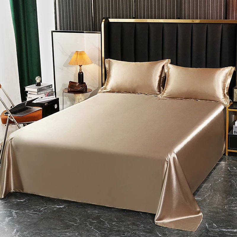 Luxury Satin  Bedding Set With Flat Sheet Duvet Cover High End Bedding Set  High Density Satin  Solid Color Bedding