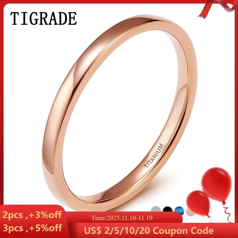 

Tigrade 2mm Thin Titanium Ring Women Rose Gold Color Polished Simple Slim Rings for Man Female anel Wedding Engagement Band
