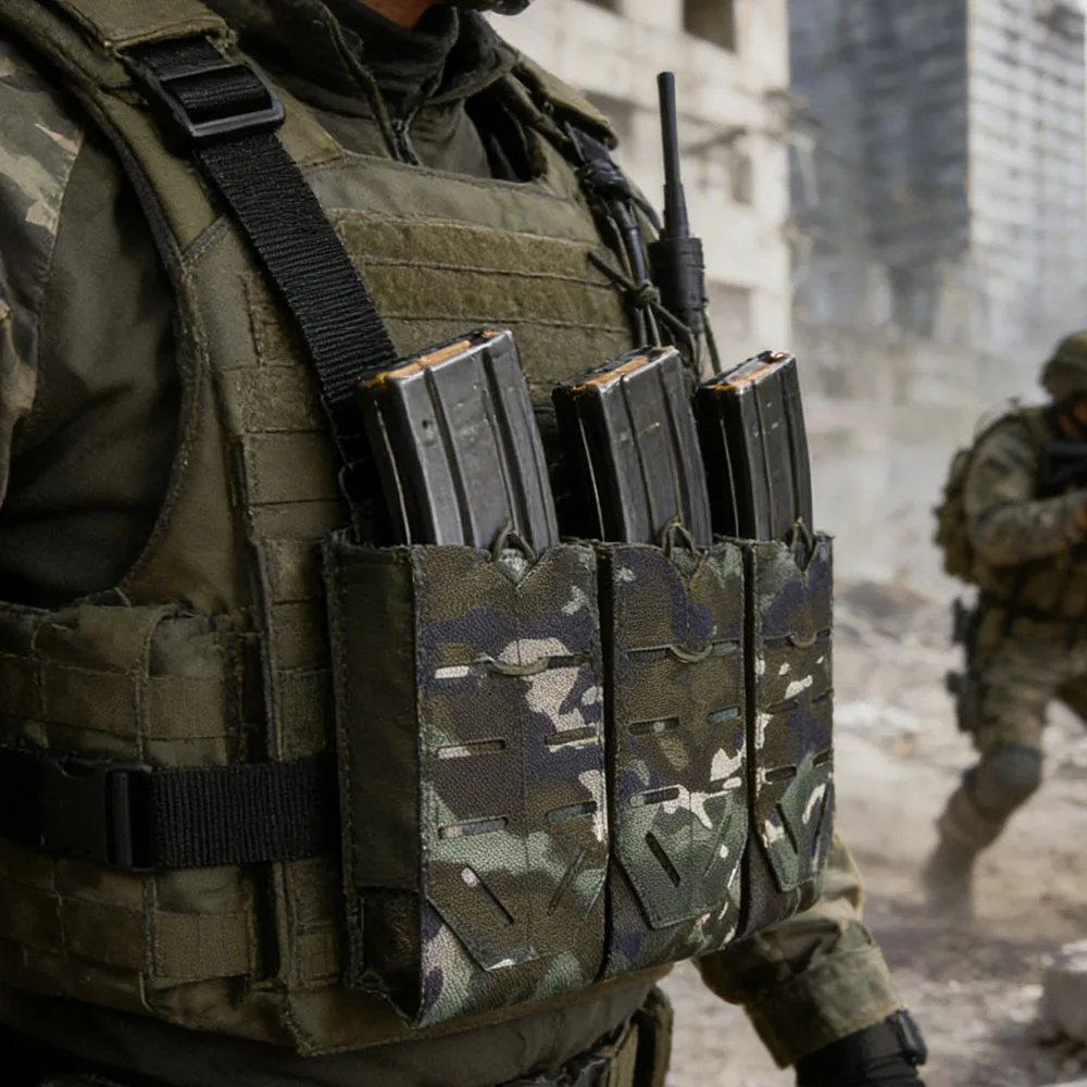 

Triple MOLLE Mag Pouch Tactical 5.56 7.62 Magazine Pouch Open-top Carrier for M4AK Magazine Outdoor Tactical Vest Accessorie