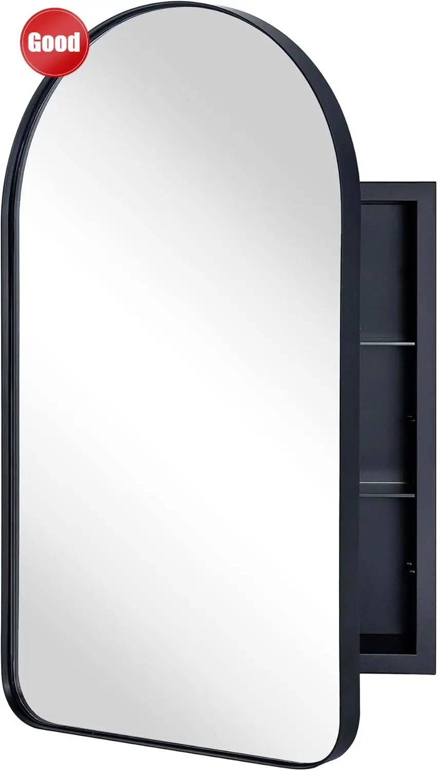 Cost-effective Matt Black Arched Recessed Bathroom Medicine Cabinet with Mirror Stainless Steel Metal Framed Rectangular Bathroo