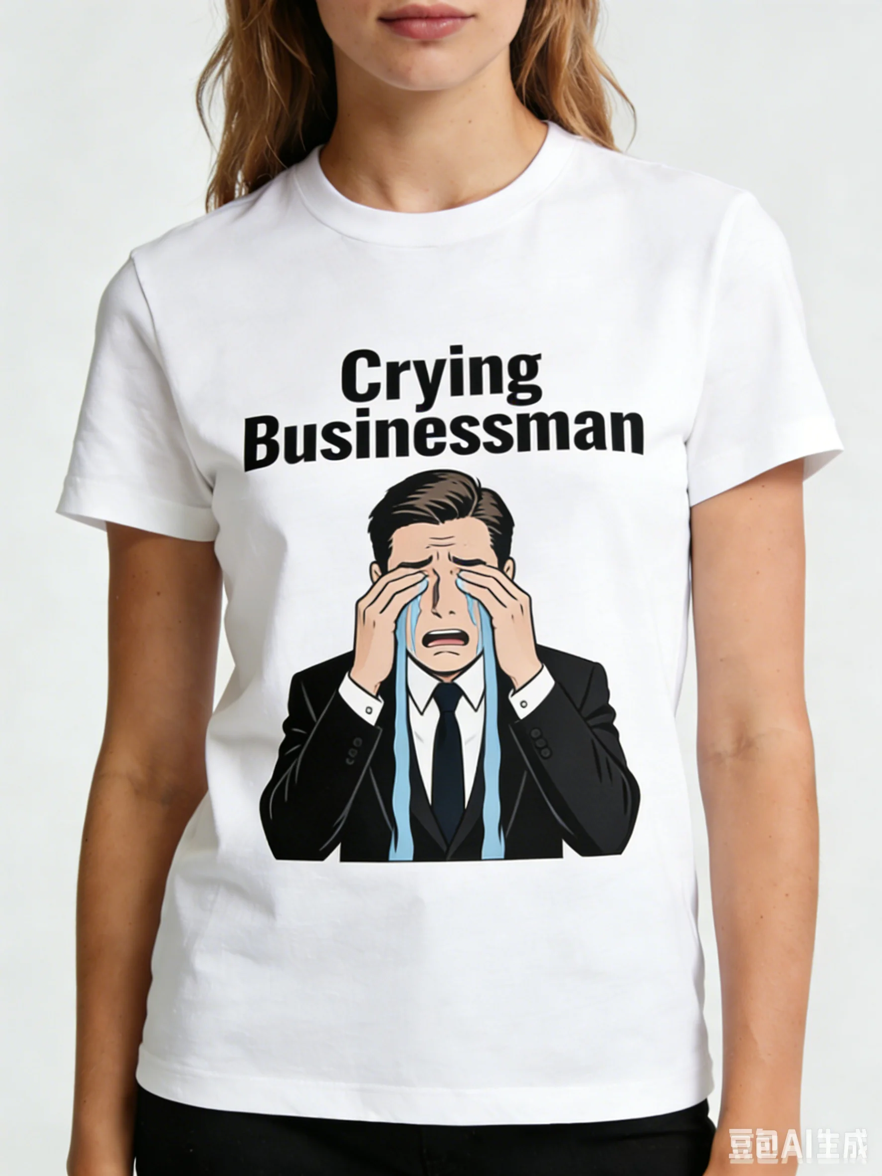 

Women's Crying Businessman Funny Meme T-Shirt Work Life Humor Casual Cotton Tee