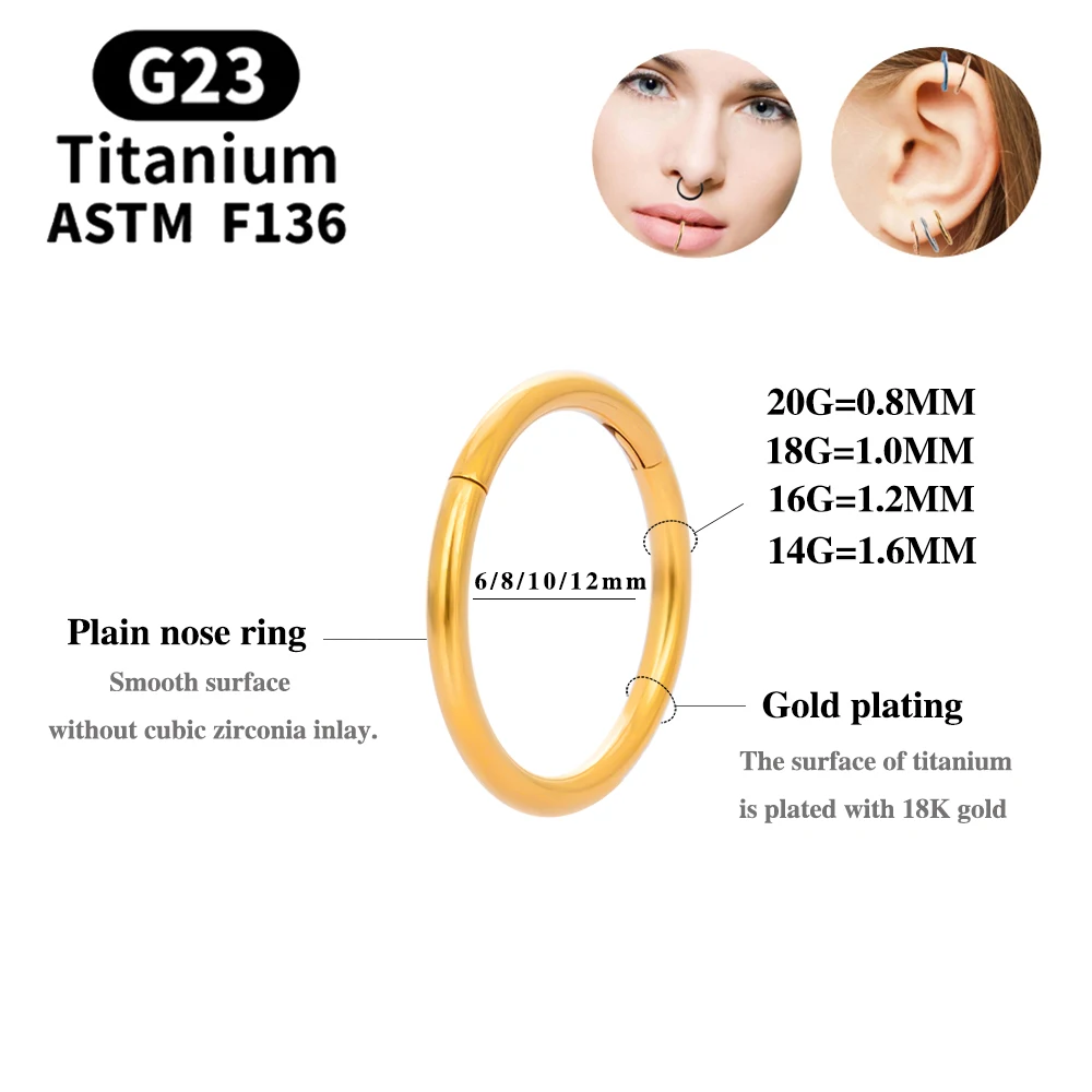 10pcs Wholesale Hoop Earring G23 Titanium Nose Ring For Women Piercing Jewelry Lip Ear Ring Hoop Mixed Color Body Clips Hinge