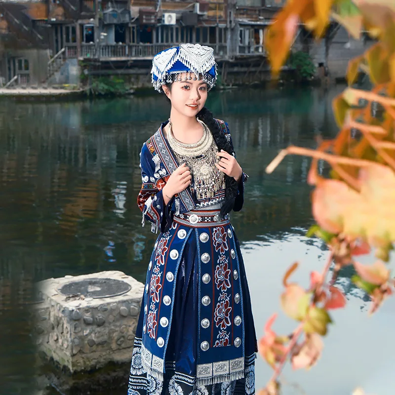 Miao Costume Female Minority Ethnic Clothes Adult Xiangxi Hmong Village Photo Trip Shoot Dong Zhuang Stage