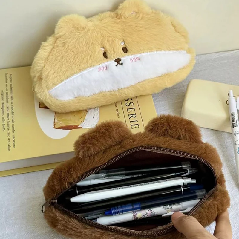 1pc Corgi Squirrel Pen Bag Large Capacity Plush Pencil Case INS Style Stationery Organizer Pen Storage Bag For Student Gift