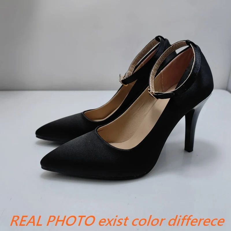 REAVE CAT 9cm Shallow Women Thin High Heels Shoes Party Office Lady\'s Pumps Pointed Toe Stiletto 32 43 Ankle Strap Satin