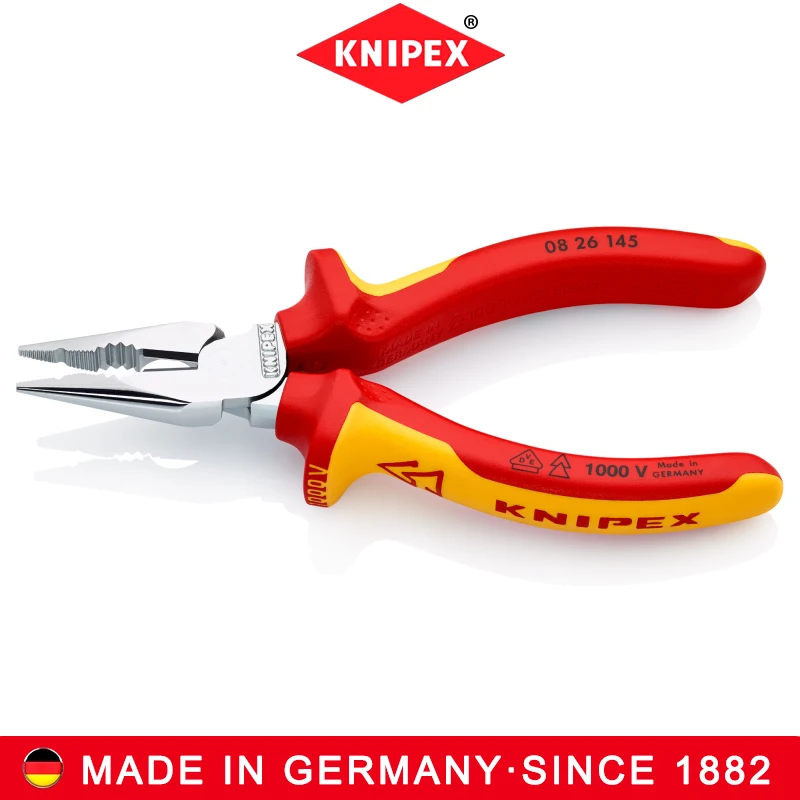 KNIPEX 08 26 145 Needle-Nose Combination Pliers 1000V VDE-Tested Insulated Chromium Plated Pointed Wire Plier