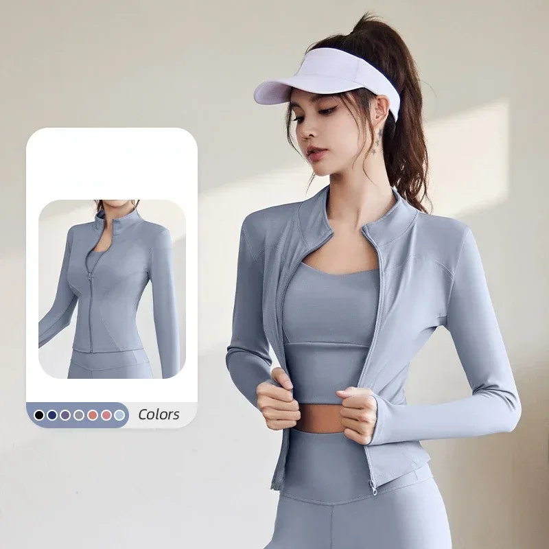 

Sports jacket Tight fitting Quick drying Breathable windproof standing collar Running yoga fitness suit thumb buckle jacket bare