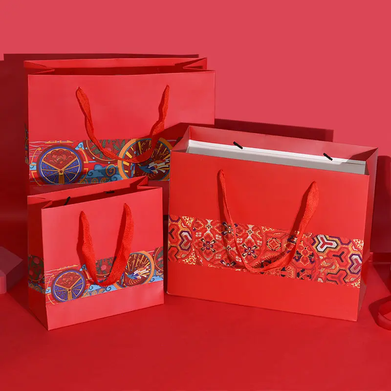 Red Ethnic Style, National Tide Style, Gift, Portable Packaging Bag Printing Widening Rope