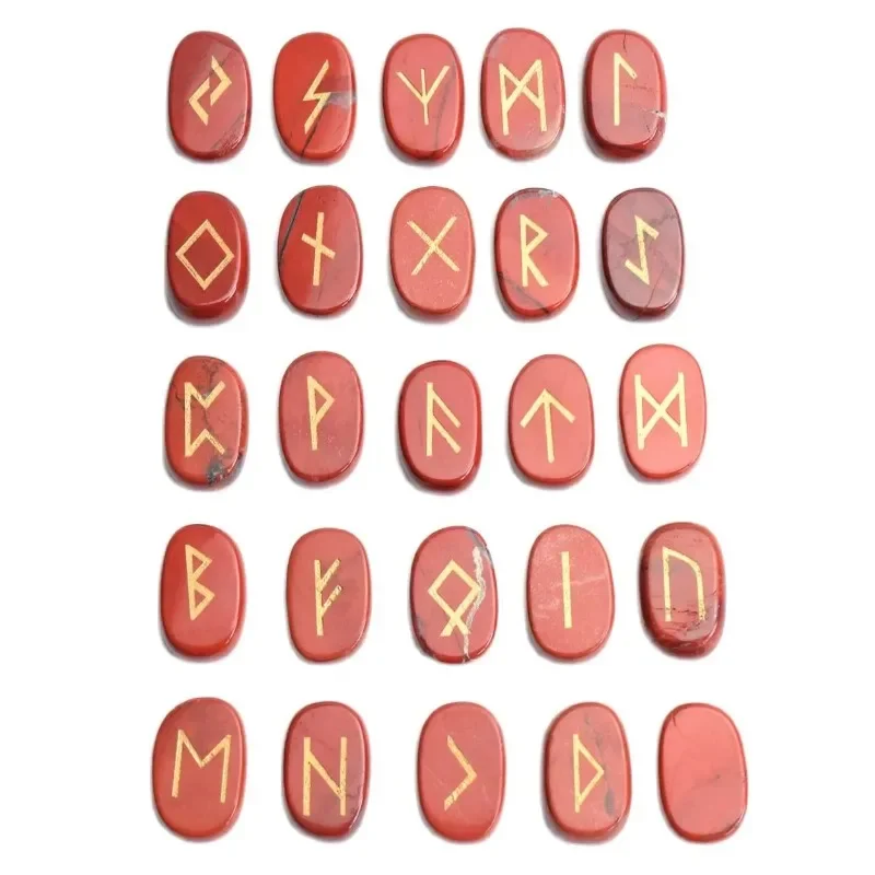 25pcs Natural Semi-precious Stone Ornaments Amethyst Quartz Lapis Crystal Reiki Healing Pagan Lettering Wiccan Rune Stones Set