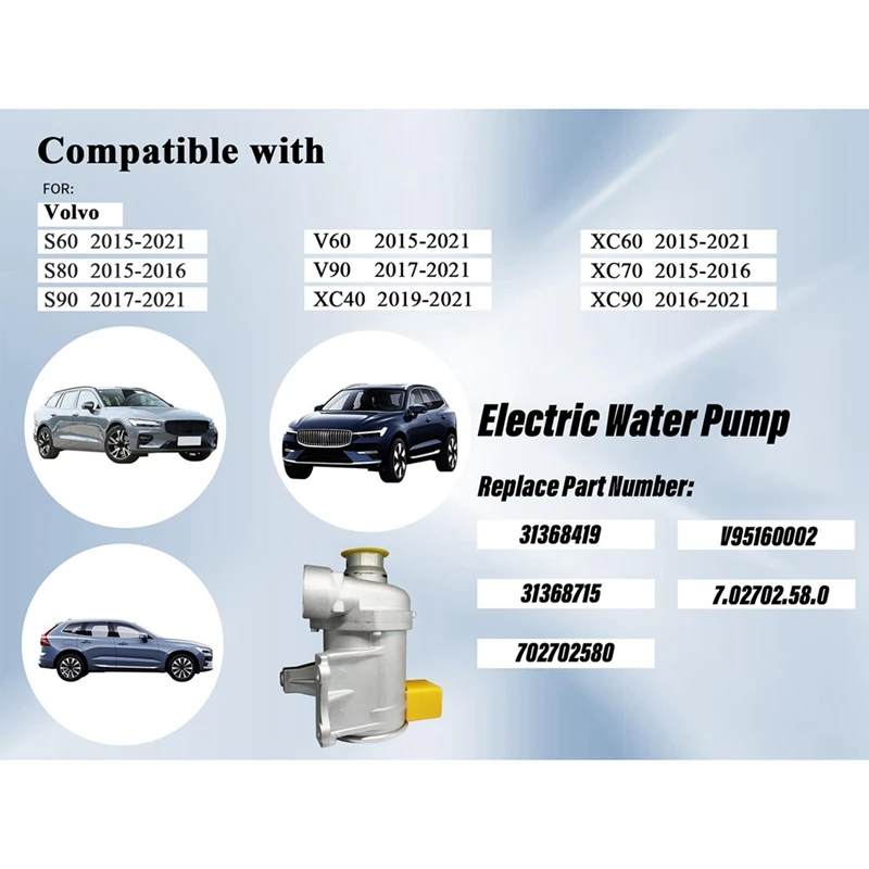 Automobile Electric Water Pump For Volvo XC40 XC60 XC90 S60 S80 2.0T 31368715 702702580 31368419