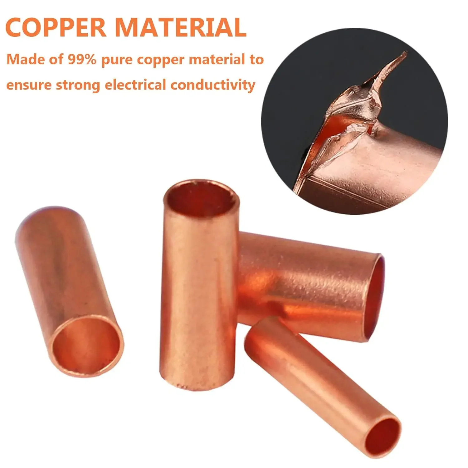 250Pcs Wire Ferrules Kit 7 Sizes Copper Crimp Connectors Non Insulated with Heat Shrink Tube Electrical Terminal Assortment Kit