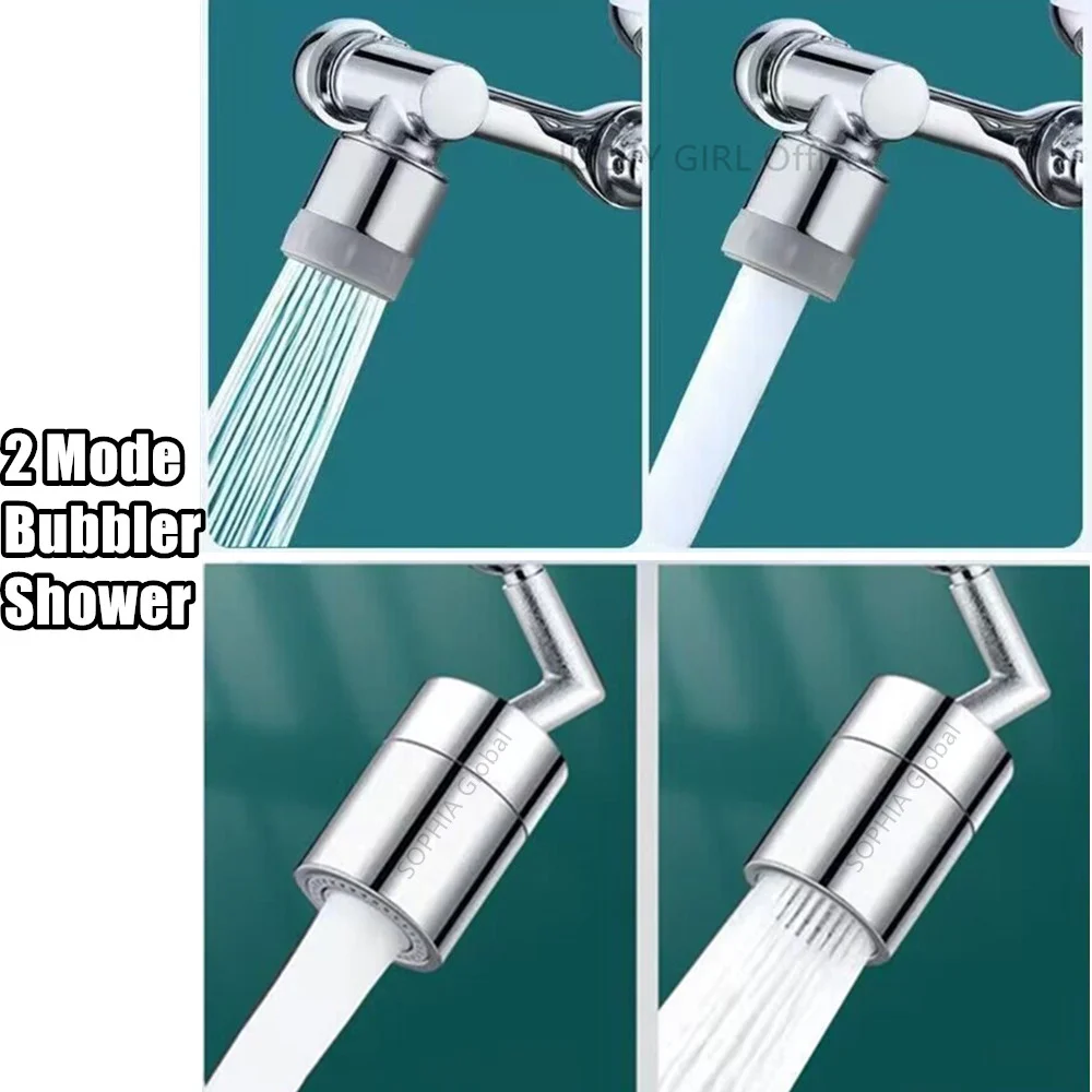 New 1080° Universal Rotation Faucet Bubbler Sprayer Head for Washbasin Kitchen Robot Arm Dual Mode Faucet Extender Water Nozzle