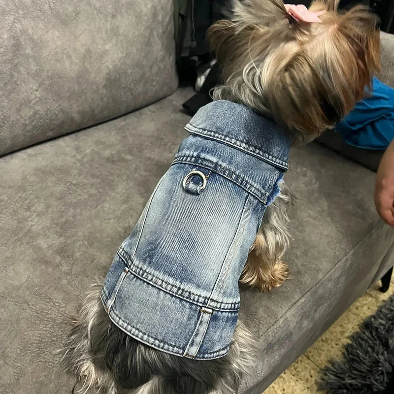 Summer Dog Denim Vest For Small Medium Dogs Puppy Shirt Cat Jeans Vest Harness Pet Clothes Walking Chest Strap with D-Ring