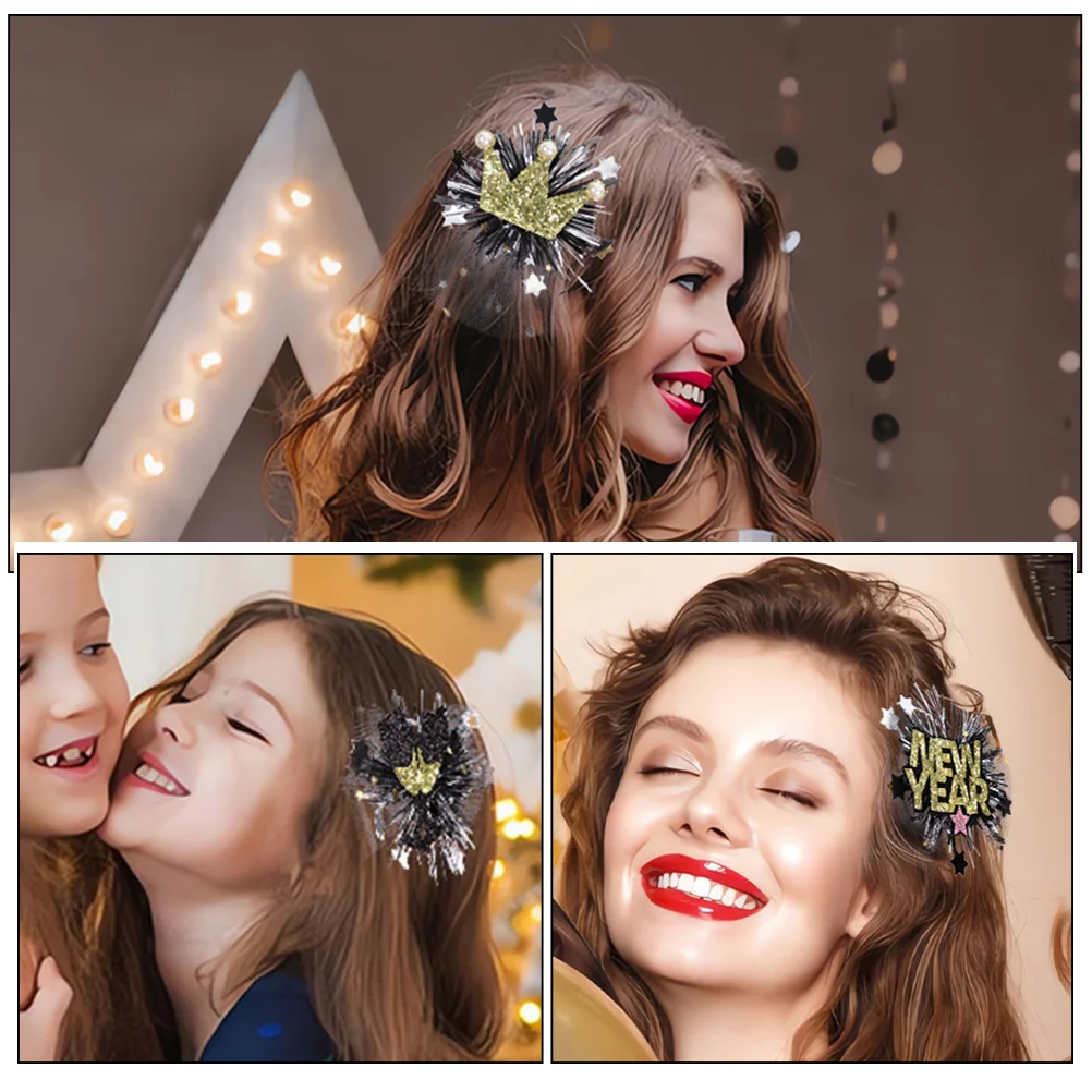 4 Pcs New Year Hairpin Headdress Festival Clip Accessories Spring Glitter Cloth Women