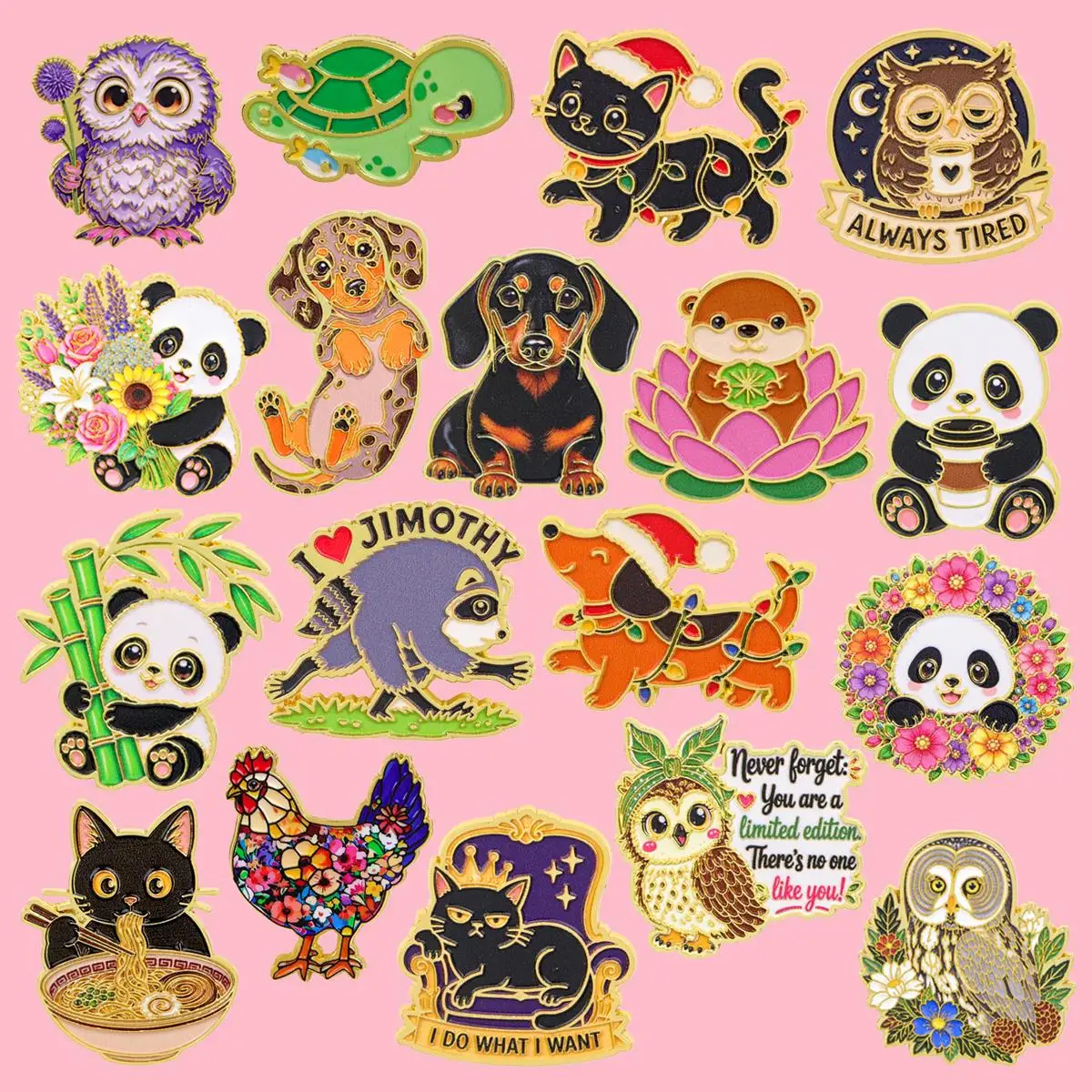 Cute Pet Animal Metal Enamel Pins Panda Ramen Cat Lotus Brooches Badge on Backpack Clothing Accessories Jewelry Gift for Friends