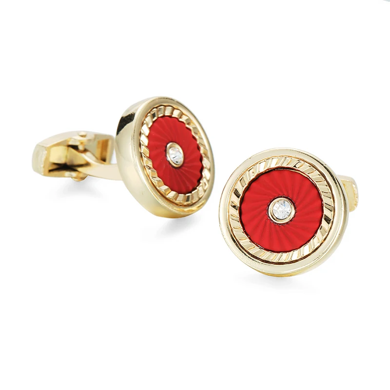 Men's French shirt cufflinks made of copper material classic style circular red background design fashionable cuff buttons