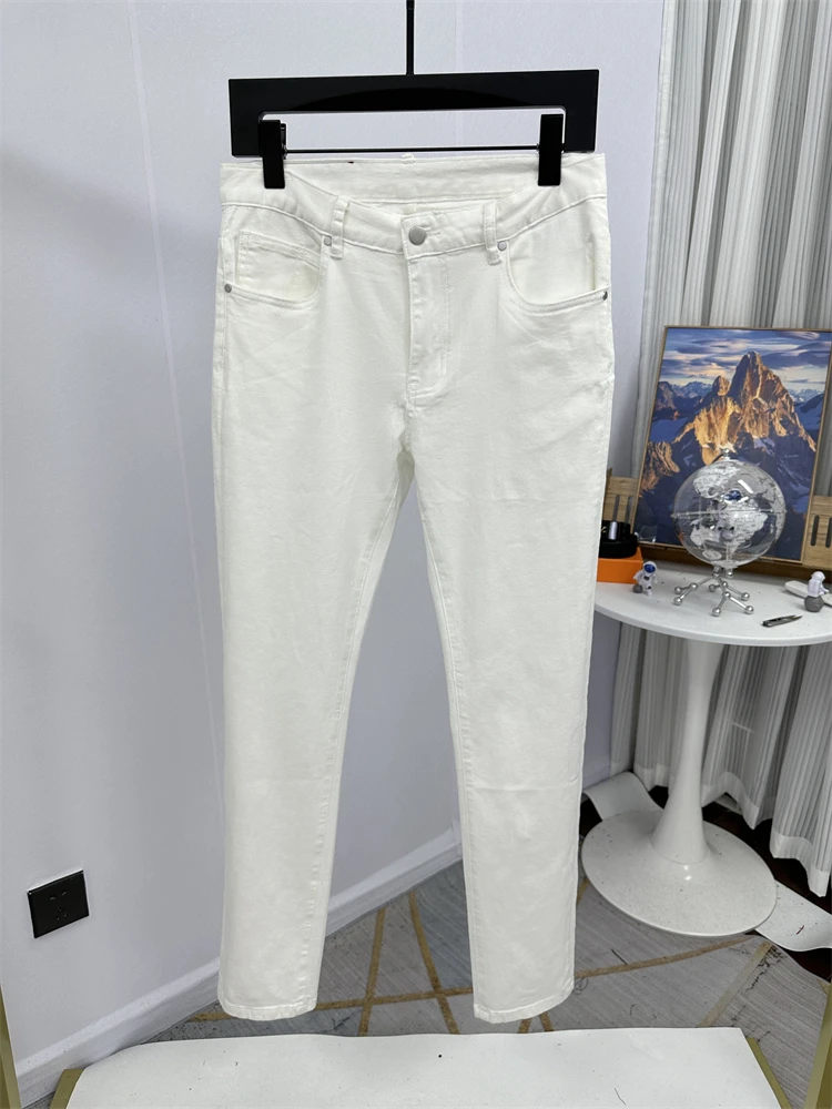 

Slim Fit Stretchable Men's Jeans Youthful Style Breathable Sweat Absorbent Straight Leg High Waist Long Pants All Season Wear
