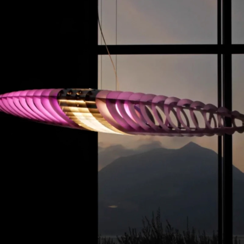 

Restaurant chandelier designer creative strip light spaceship chandelier