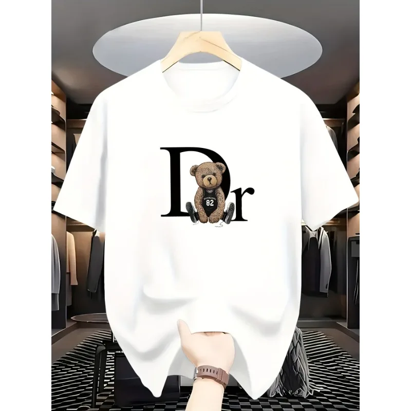 

Sleeve Round Neck Casual Attire Playful Teddy Print Summer Casual Graphic Women's T-Shirt Geometric Print Aesthetic Clothes