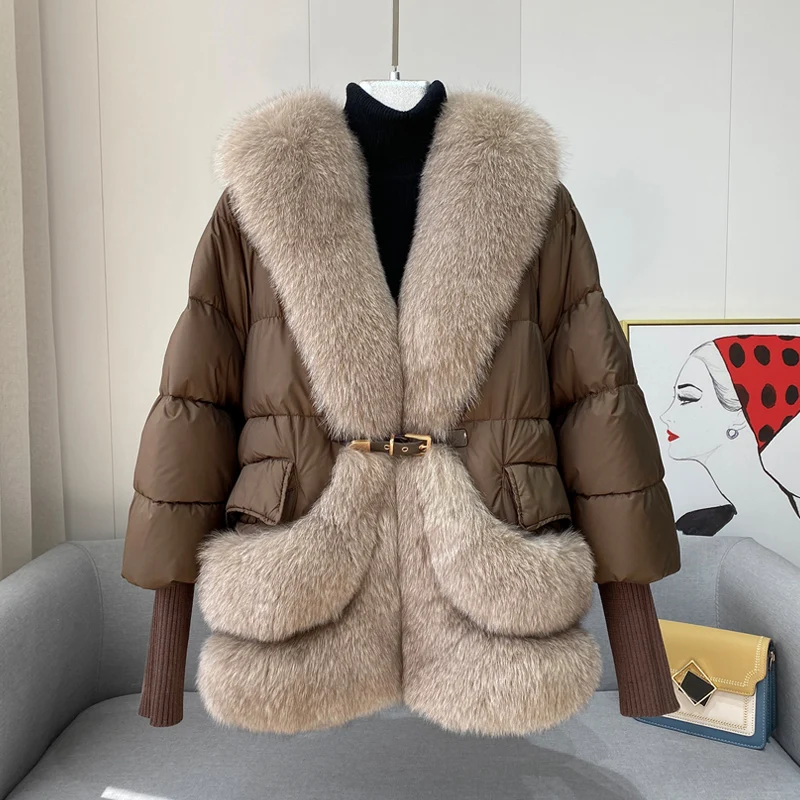 

Winter Women's Warm Goose Down Jacket Real Natural Fox Collar Coat Female Coat Puffer Jacket