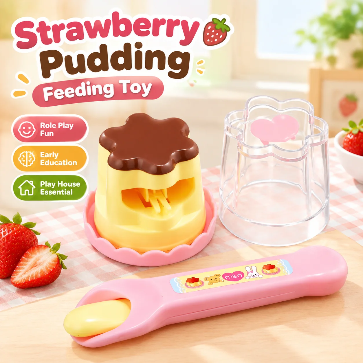 Creative Strawberry Pudding Feeding Toy for Role Play Early Education Play House
