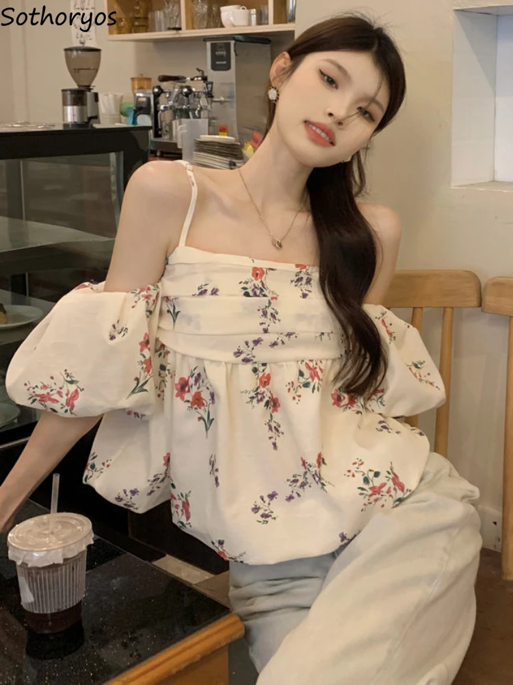 Blouses Women Flowers Folds Creativity Elegant Designed Age-reducing Leisure Korean Style Lovely Popular Stylish All-match Daily