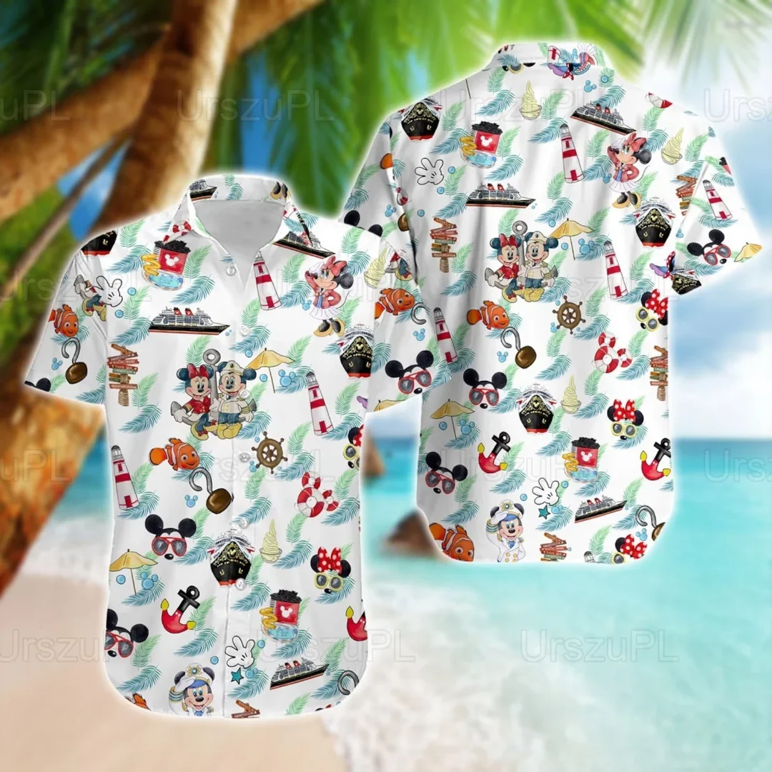 Miniso Mickey Minnie Comic Book Hawaiian Shirts Men Women Casual Short Sleeve Shirts Disney Hawaiian Shirts Fashion Beach Shirts