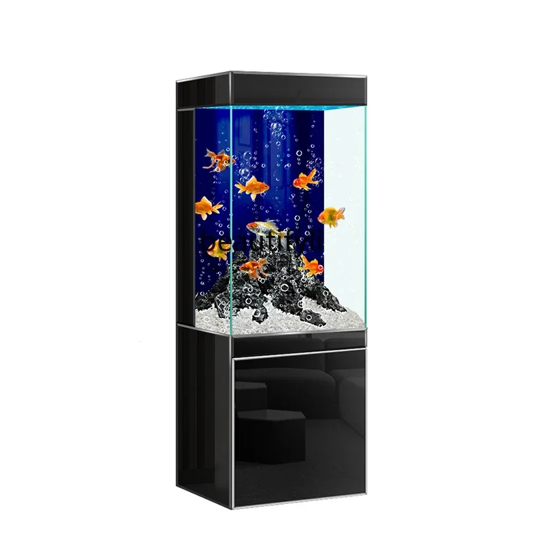 

Against the wall square high definition glass fish tank living room floor ecological back filter water box53