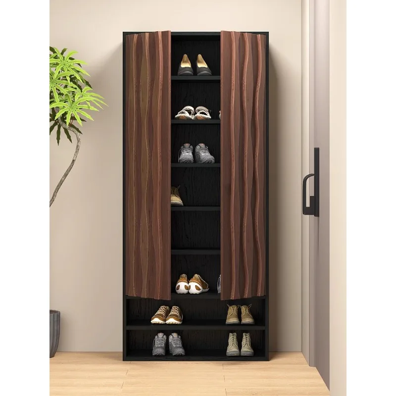 

Solid wood shoe cabinet, household door storage cabinet integrated with wall entry, indoor multi-layer locker with door