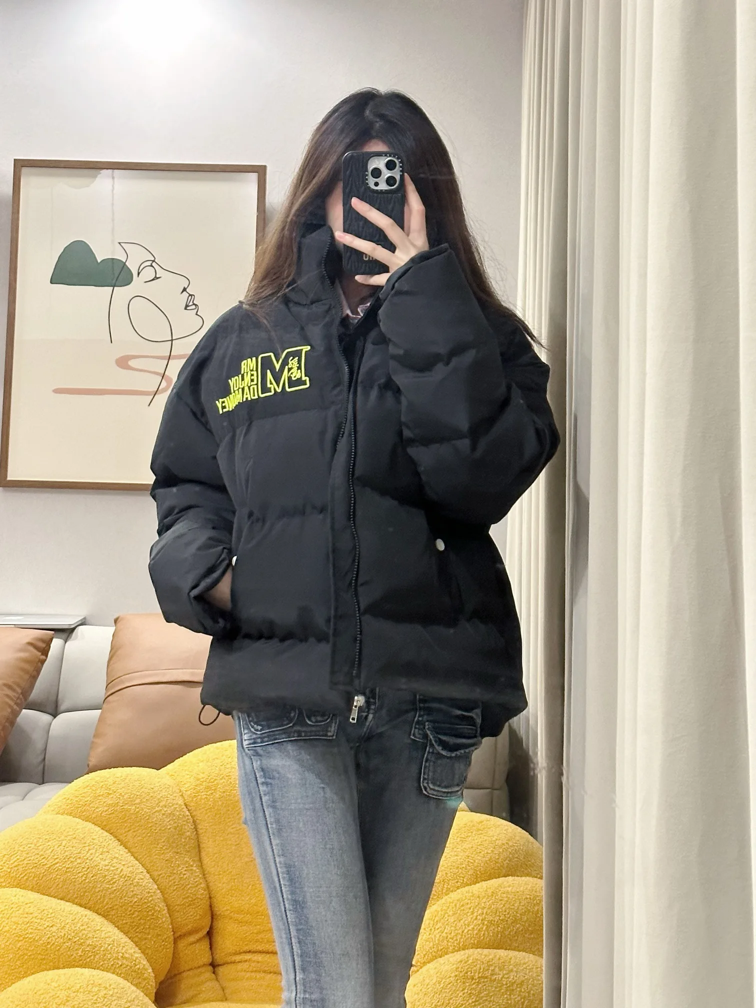 

KING BRAND Autumn Winter Thiened Cotton Jaet with Stand Collar Letter Logo Casual Versatile Street Sle Zipper Closure L...