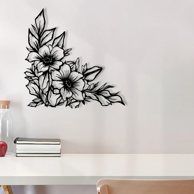 Rose Lotus Metal Wall Art Floral Statue Mural Home Christmas Decor Gift Flower Lover Powder-Coated Rustproof Wall Hanging