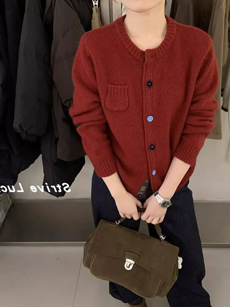 

Knitted Woolen Sweater Single Button Design Loose Casual Lazy Long Sve Comfortable Ele Autumn Winter Open Cardigan Top