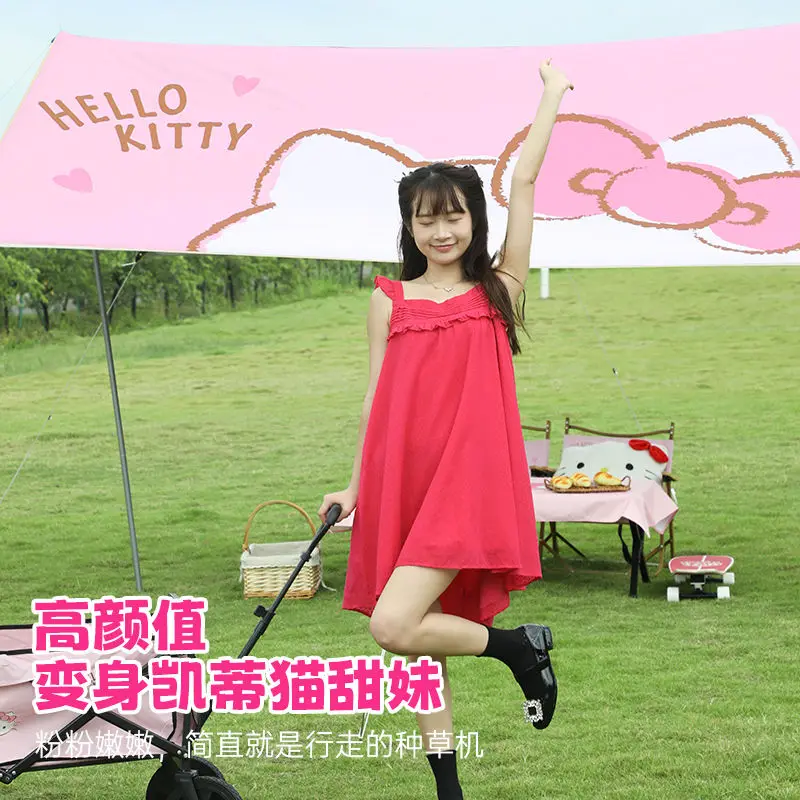 Hello Kitty Anime Kawaii MINISO Curtain Outdoor Cute Cartoon Kt Cat Shade Sky Curtain Rain Sun Protection Camping Tent Gifts