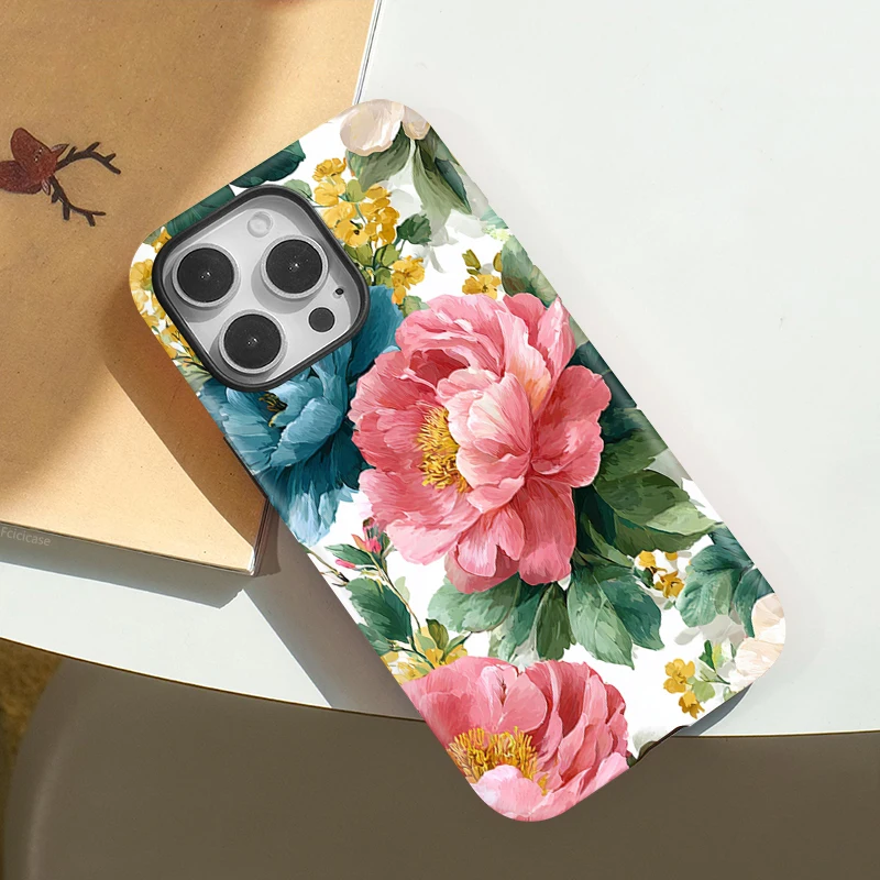 Fcicicase Shockproof Phone Case For iPhone 17 Air 16 15 Plus 14 13 12 11 Pro Max Matte Magnetic For Magsafe Flower Print Cover
