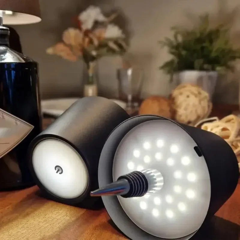 LED Touch Three Color Dimming Metal Bottle Table Lamp USB Rechargeable Bedroom Study Living Room Dining Room Ambient Lighting