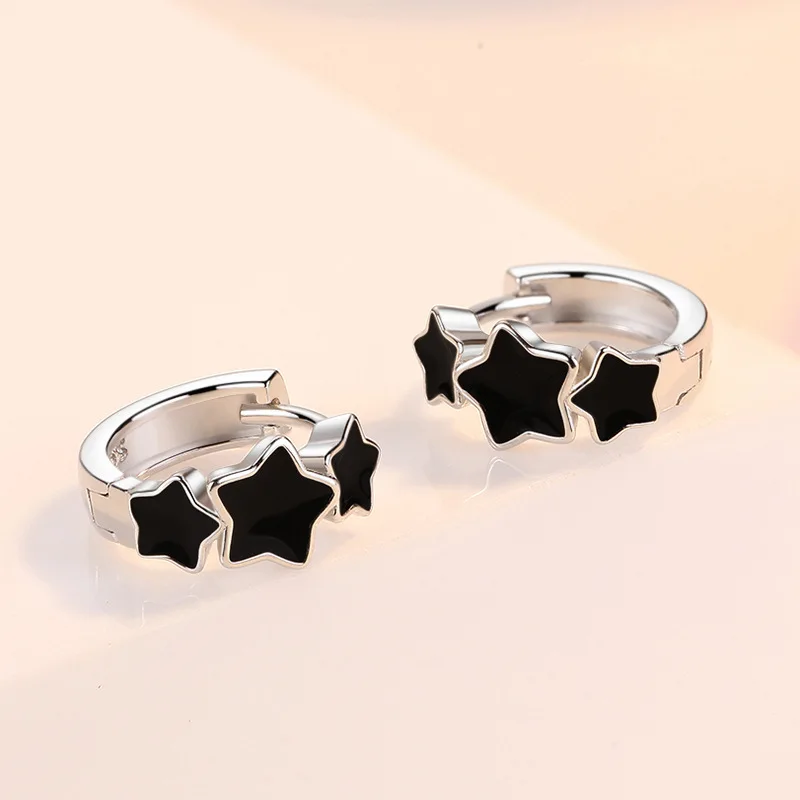 KOFSAC 2022 New Trendy 925 Sterling Silver Hoop Earrings Female Jewelry Glamorous Chic Black Star Earring Women Birthday Present