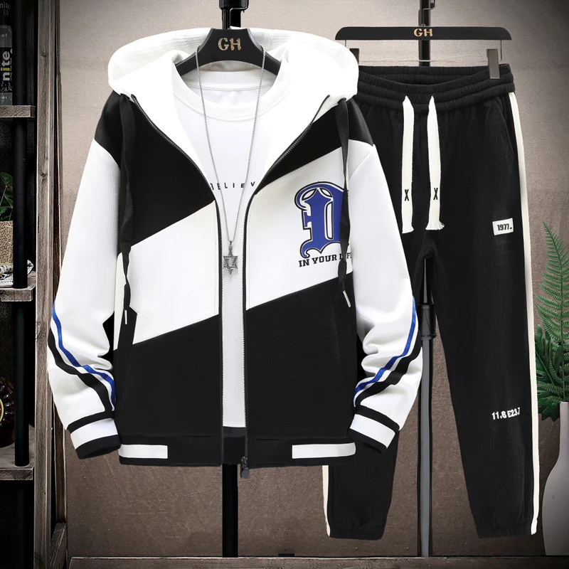 

Весенне-осенний мужской спортивный комплект с принтом букв, повседневная толстовка и брюки, модный брендовый молодежный комплект с длинными рукавами из полиэфирного волокна