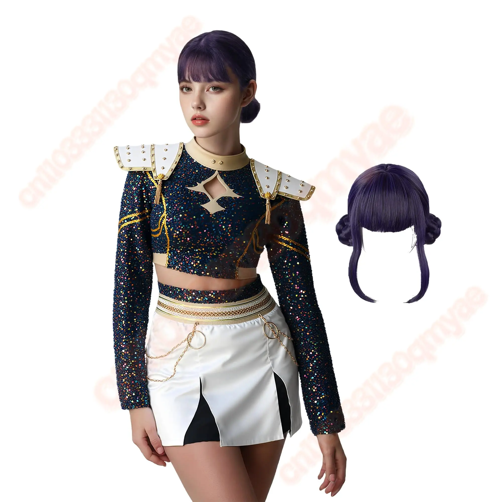 

Zoey Rumi Kpop Demon Hunters Cosplay Costume Women's Fantasy Outfit with Wig for Halloween Carnival Party Roleplay