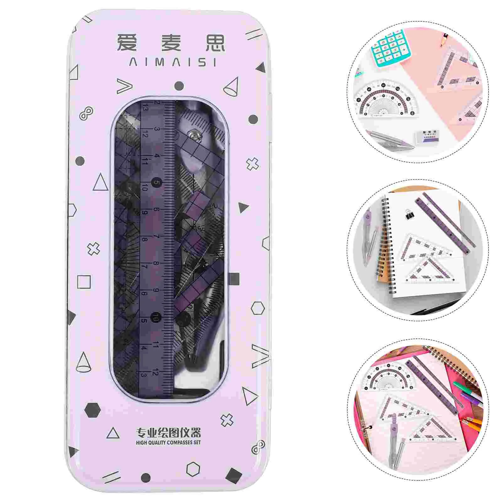7pcs Multi Ruler Set Professional Geometry Protractor Kit Student Stationery Lightweight Portable Clear Numbers Kids
