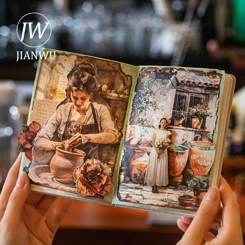 JIANWU Weekendowy Dziennik Seria Vintage Postacie Krajobraz Kolaż Scrapbook Materiał Papier Kreatywne DIY Junk Journal Artykuły Papiernicze