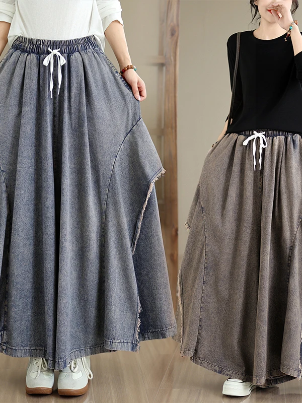 High Waist Wide Leg Jeans Skirt Pants Women's Casual Fashion Trousers Loose Fit Distressed Unique Style Cotton Blend