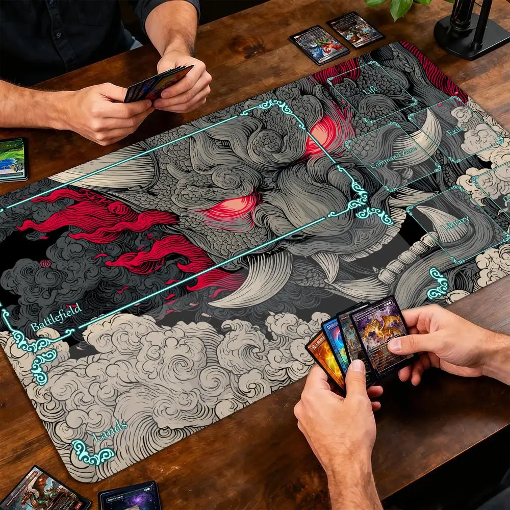 Ukiyo-e Red-Eyed Demon Samurai Magic Card Battle Mat TCG Playmat Anti-slip Base gathering gaming mats Board Game Mat for TCG