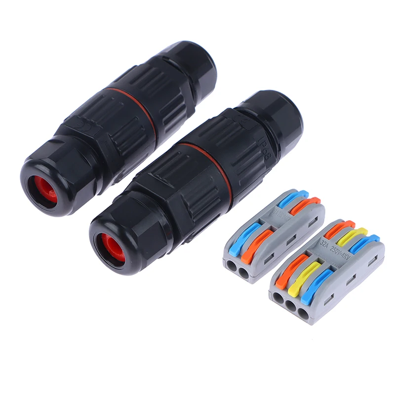 2/3 Pin Plug Straight Quick Push In Terminal Block Conductor Connector IP68 Electrical Waterproof Connector Wire Cable